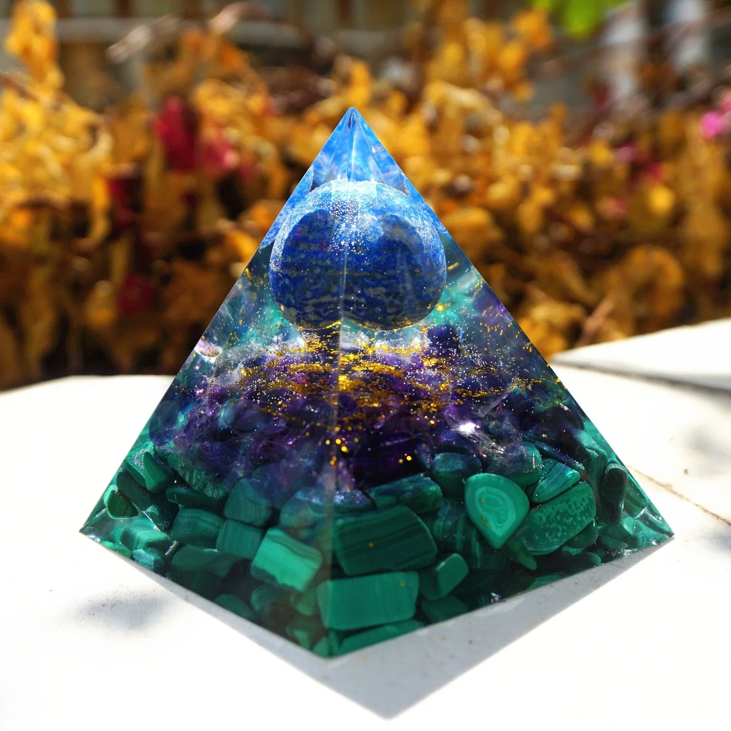 Lapis Lazuli Sphere Orgone Pyramid: Crystal Healing Orgonite