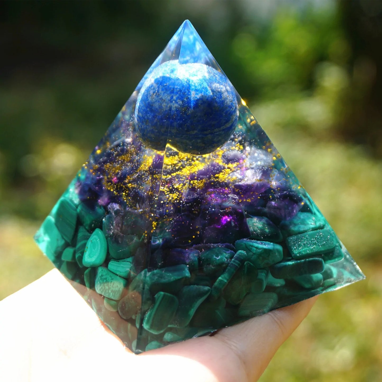 Lapis Lazuli Sphere Orgone Pyramid: Crystal Healing Orgonite